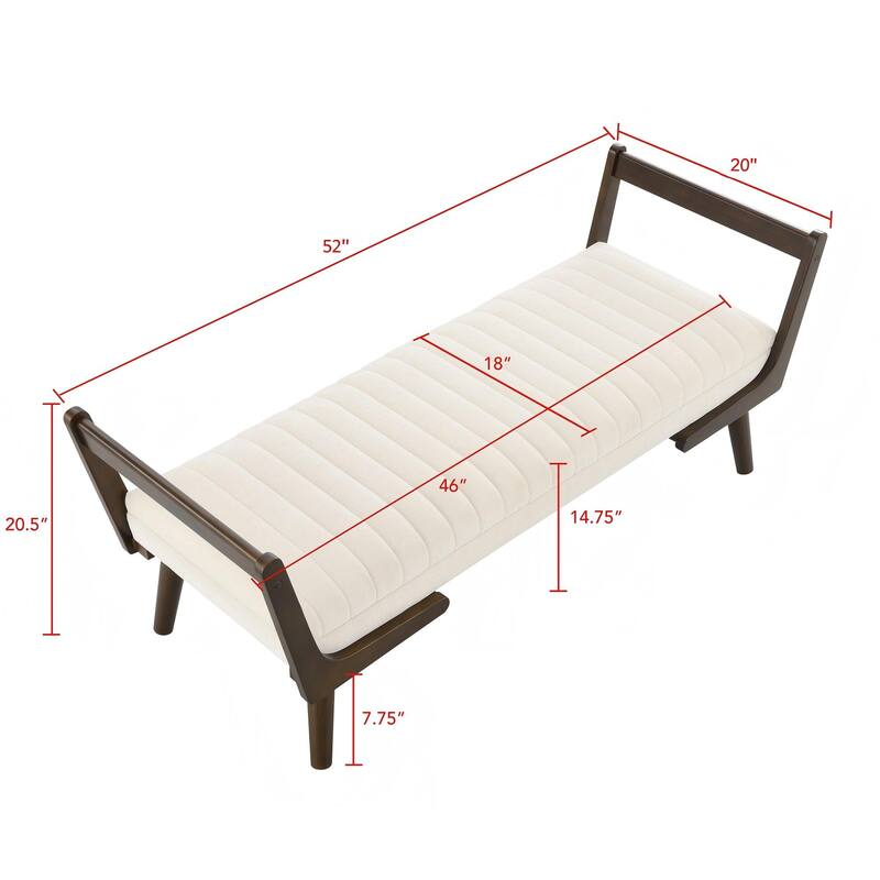 52" Mid Century Bench with Walnut Wood Leg,Channeled Upholstered Footrest Stool for Kitchen, Living Room, Bedroom, Entryway
