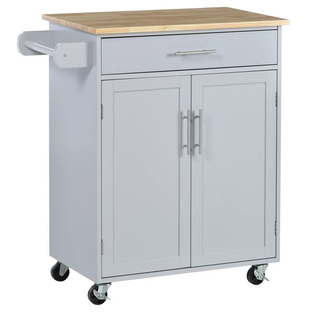 HOMCOM Kitchen Island Cart Rolling Trolley Cart with Drawer, Storage Cabinet & Towel Rack