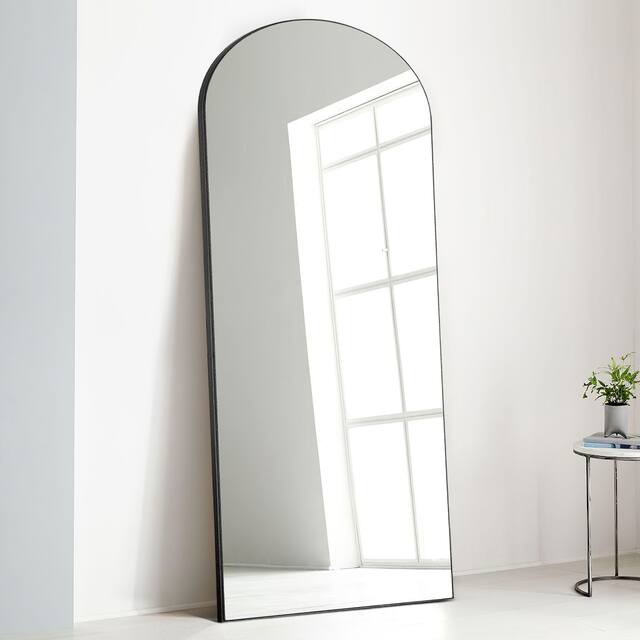 Arched Full Length Wooden Black Framed Wall Mirror