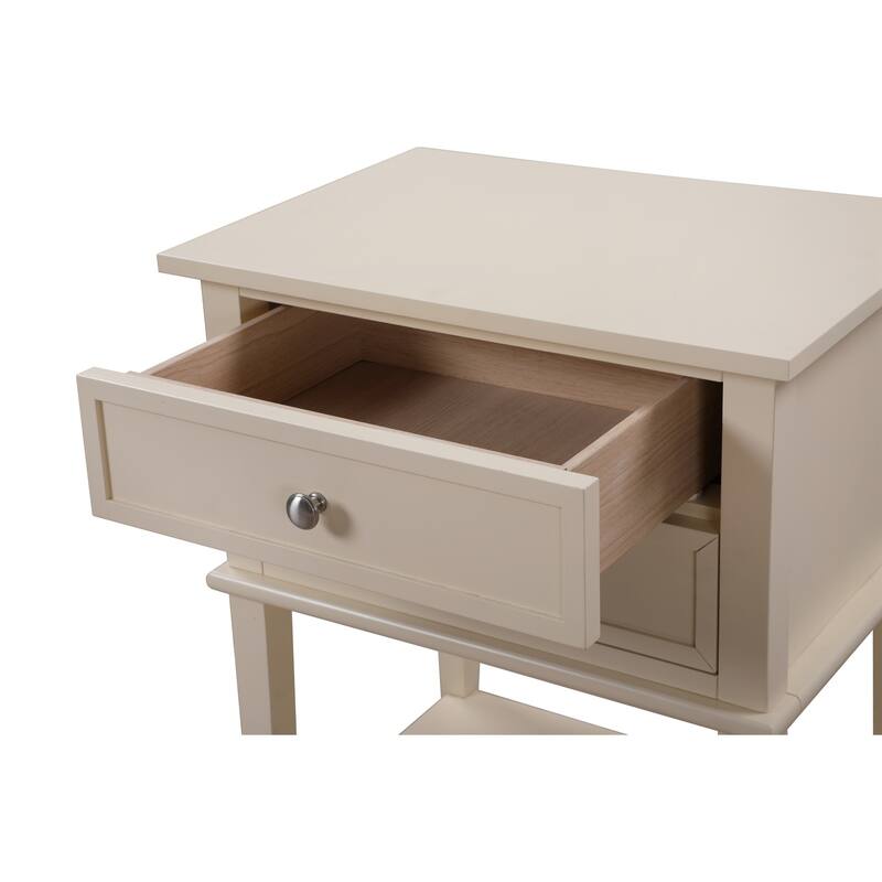 2-Drawer Beige Nightstand with English Dovetail Drawers, 28 Inch Classic Wooden Bedroom Bedside Table