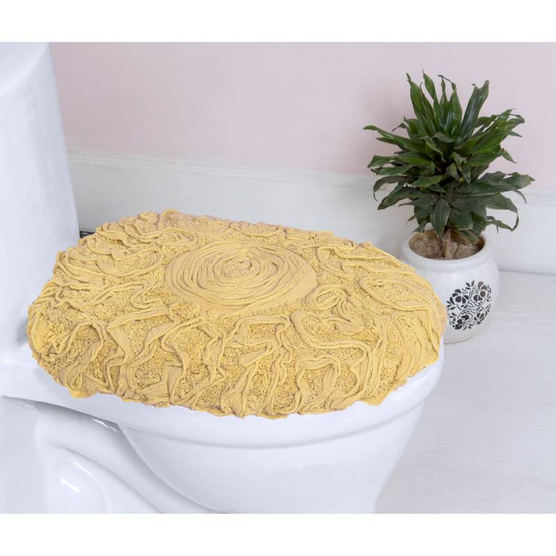 Home Weavers Bell Flower Cotton Soft, Water Absorbent Toilet Seat Lid Cover, Machine Washable 18"x18" Toilet Lid Cover - Yellow