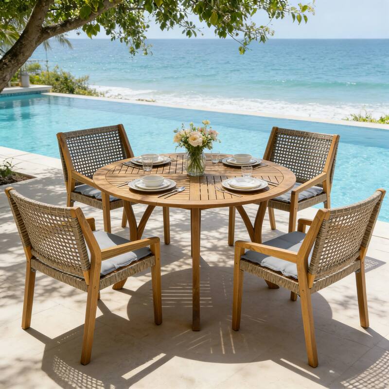 Christopher Knight Home - Zeka Acacia Wood Outdoor 5 Piece Dining Set - Brown,Grey,Teak