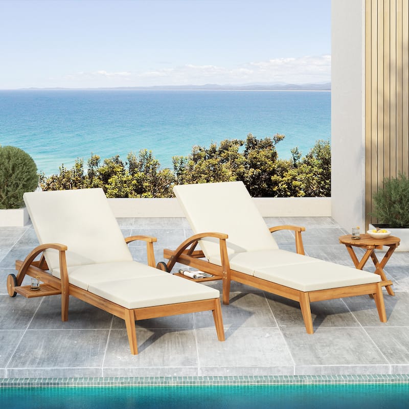 Christopher Knight Home -Parker Acacia Wood Outdoor Chaise Lounge With Wheel Set of 2
