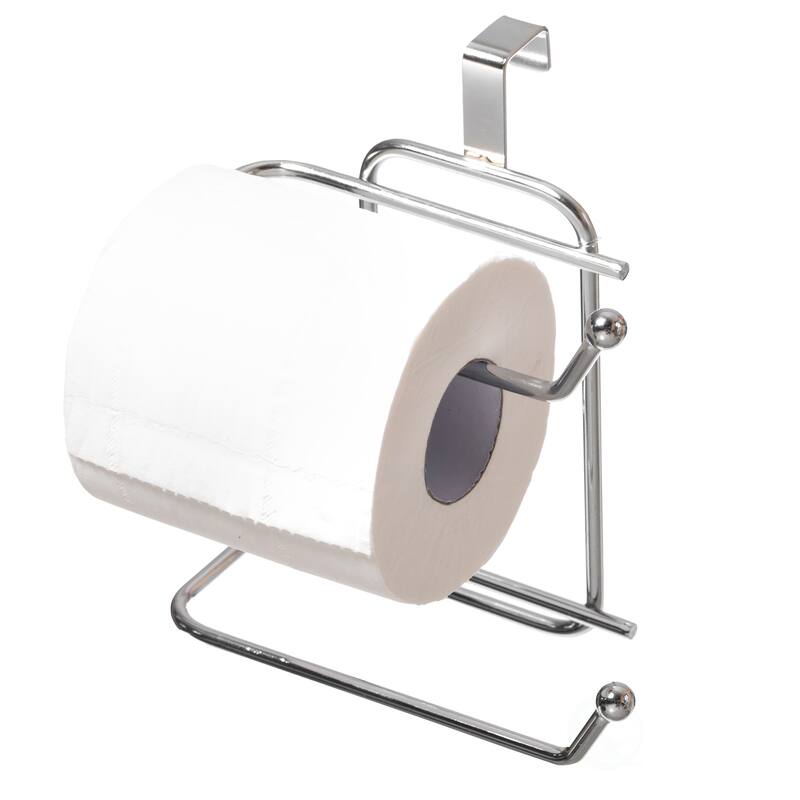 Toilet Paper Holder r, Over The Tank Two Slot Tissue Organizer - silver - silver