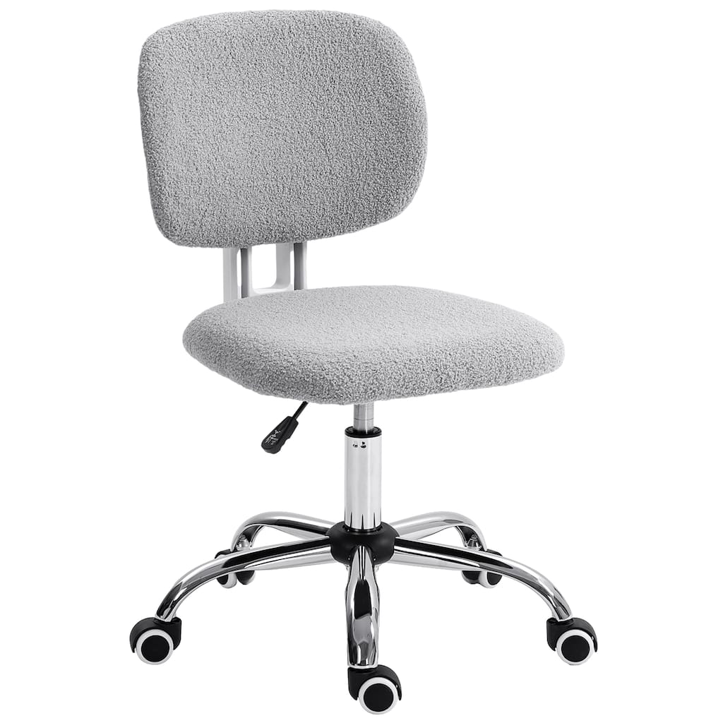 Armless Office Chair, Teddy Fleece Fabric Computer Desk Chair,Vanity Task Chair with Adjustable Height,Swivel Wheels,Mid Back