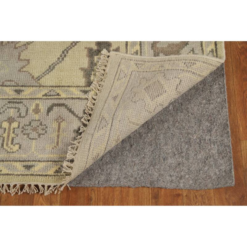 Earth Tone Oushak Indian Area Rug Hand-Knotted Beige Wool Carpet - 6'2" x 8'10"