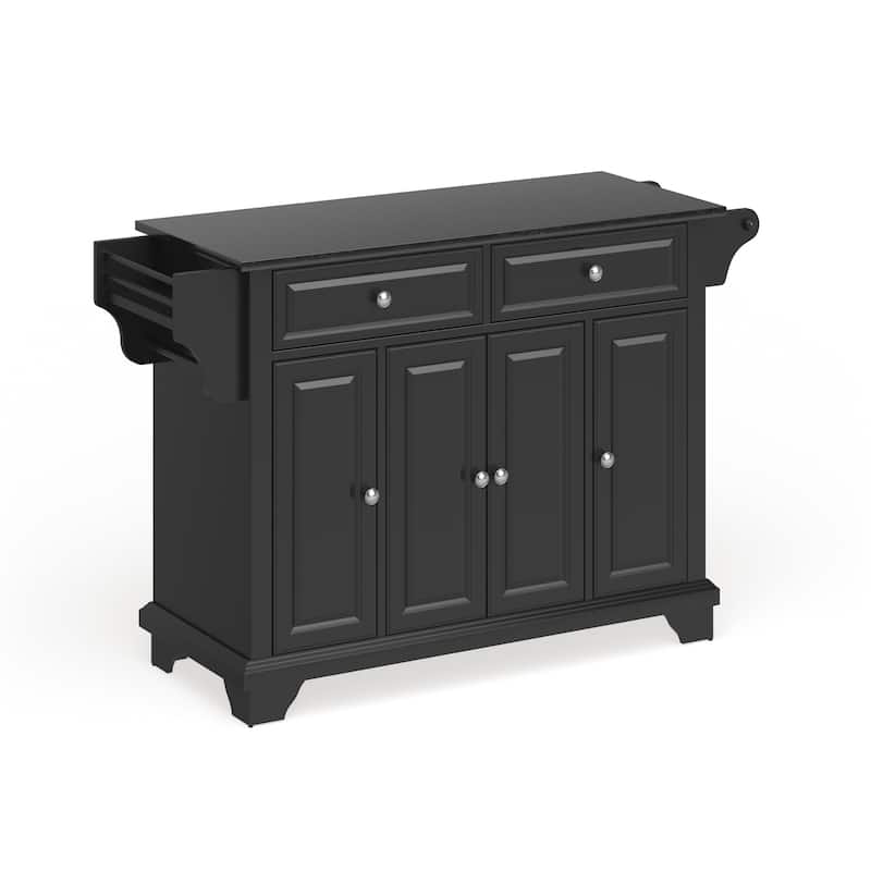 Crosley Lafayette Granite Top Kitchen Island in Black Finish - 51.5"W x 18"D x 36"H - Stationary - Black - Granite