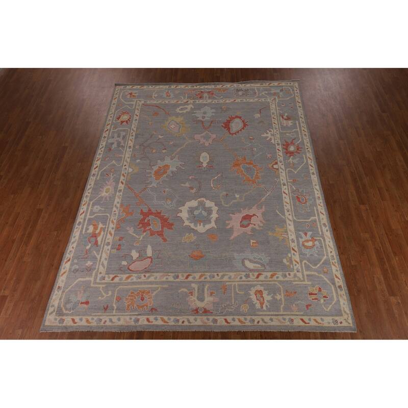 Vegetable Dye Gray Oushak Turkish Area Rug Hand-Knotted Wool Carpet - 9'1"x 11'11"