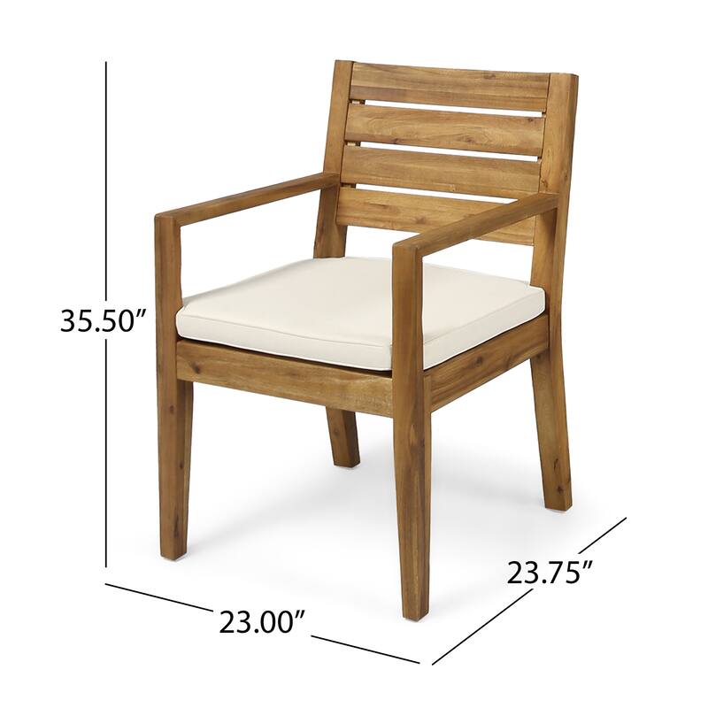 Roomfitters Outdoor Acacia Wood Dining Chairs Set of 2 with Slatted Back and Cushions
