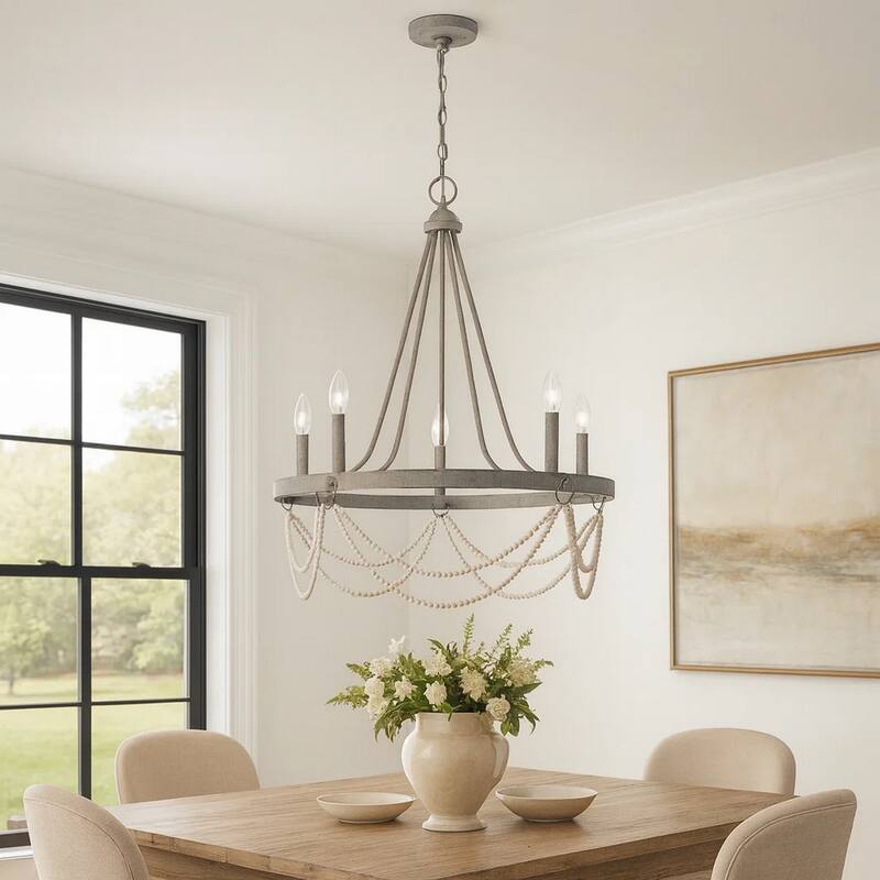 Lony 26 Inch Chandelier with White Beaded Candelabra Design, Metal