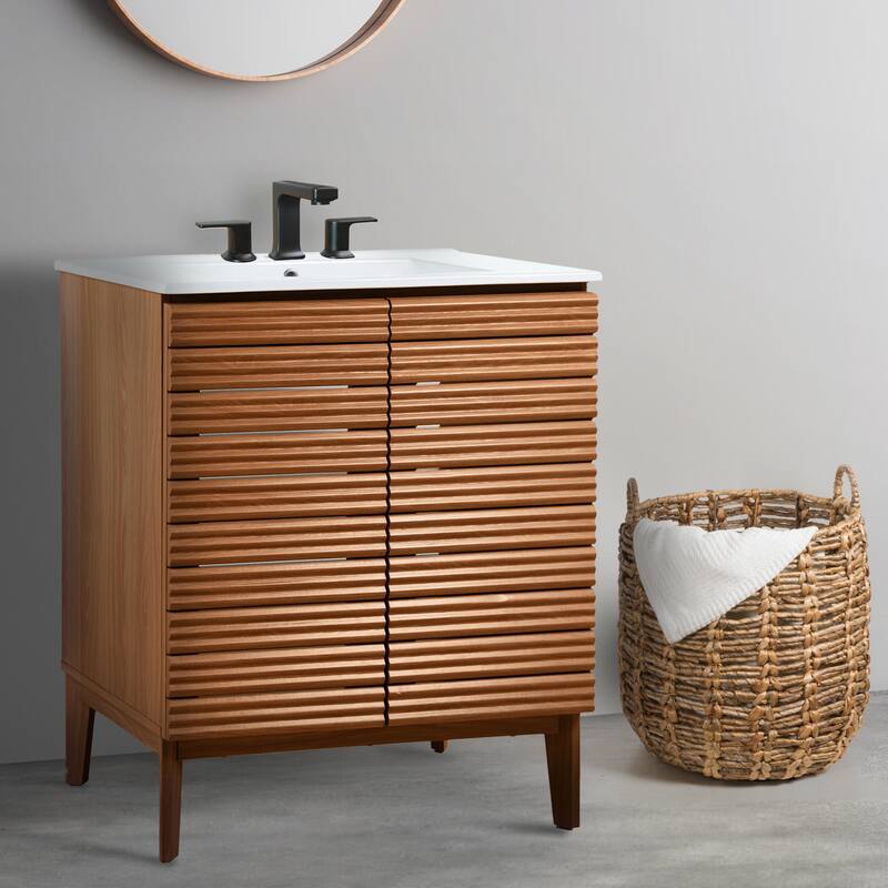 Javer Thin Linear Slat Modern Farmhouse 2-Shelf Bath Vanity Cabinet Only (Sink Basin not Included), by JONATHAN Y