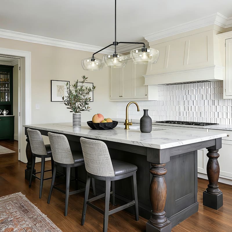 47.2" L Modern 3-Light Black Chandelier with Clear Glass Kitchen Island for Dining Room - 47.2 " L × 11.8 " W × 11.8 " H