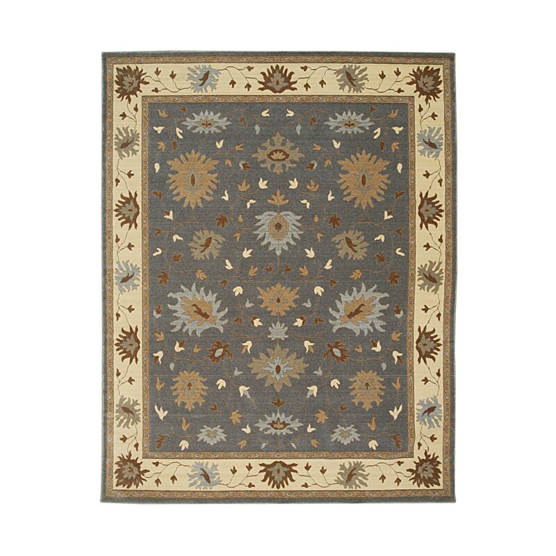 Hand Crafted Wool Dark Grey Traditional Oriental Oushak Rug - 8' x 10'