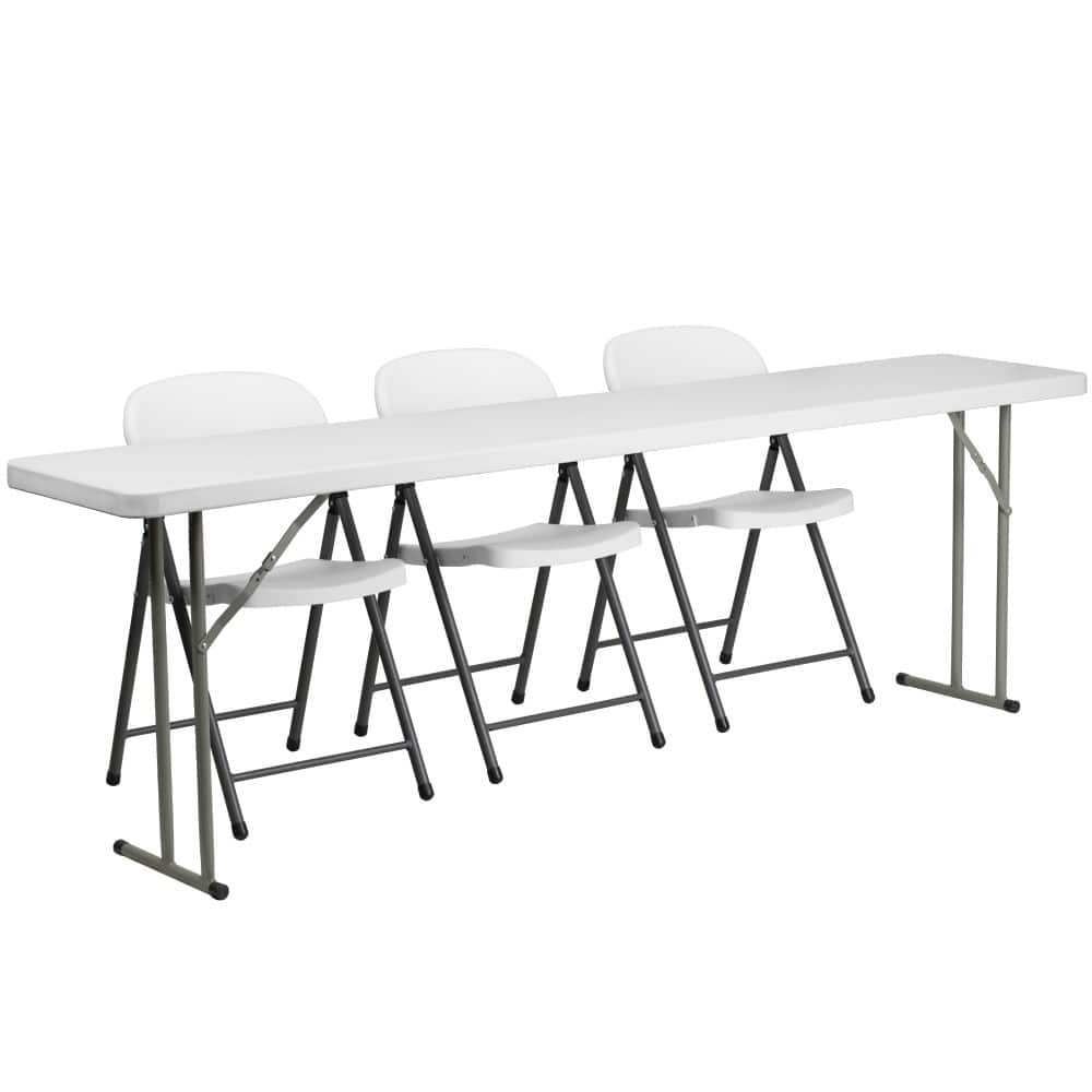 18" x 96" Plastic Folding Training Table Set w/ 3 White Plastic Folding Chairs