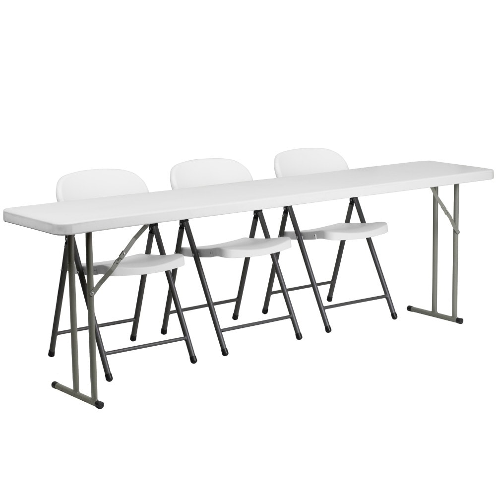 18" x 96" Plastic Folding Training Table Set w/ 3 White Plastic Folding Chairs