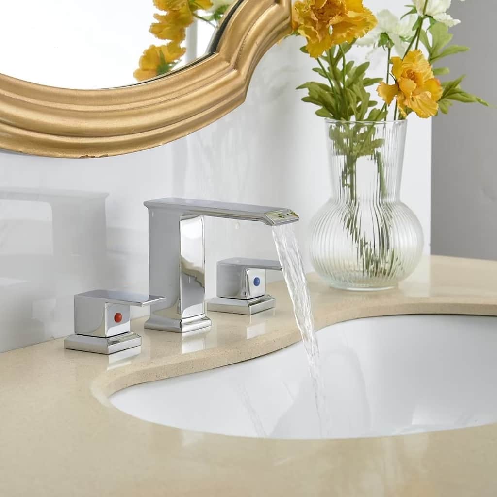 Waterfall Widespread Bathroom Faucet 3 Holes with Pop Up Drain Stopper