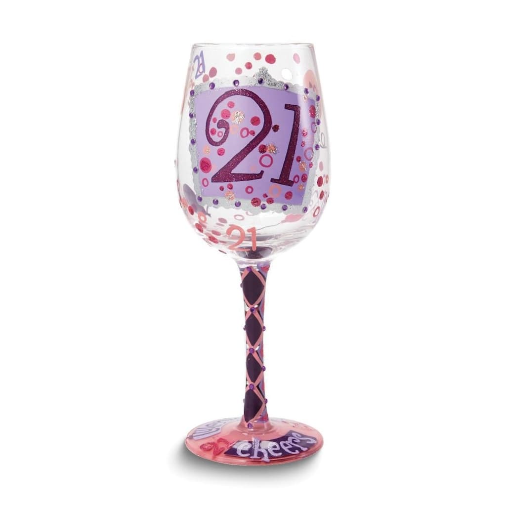 Curata Hand-Painted 21st Birthday Wine Glass