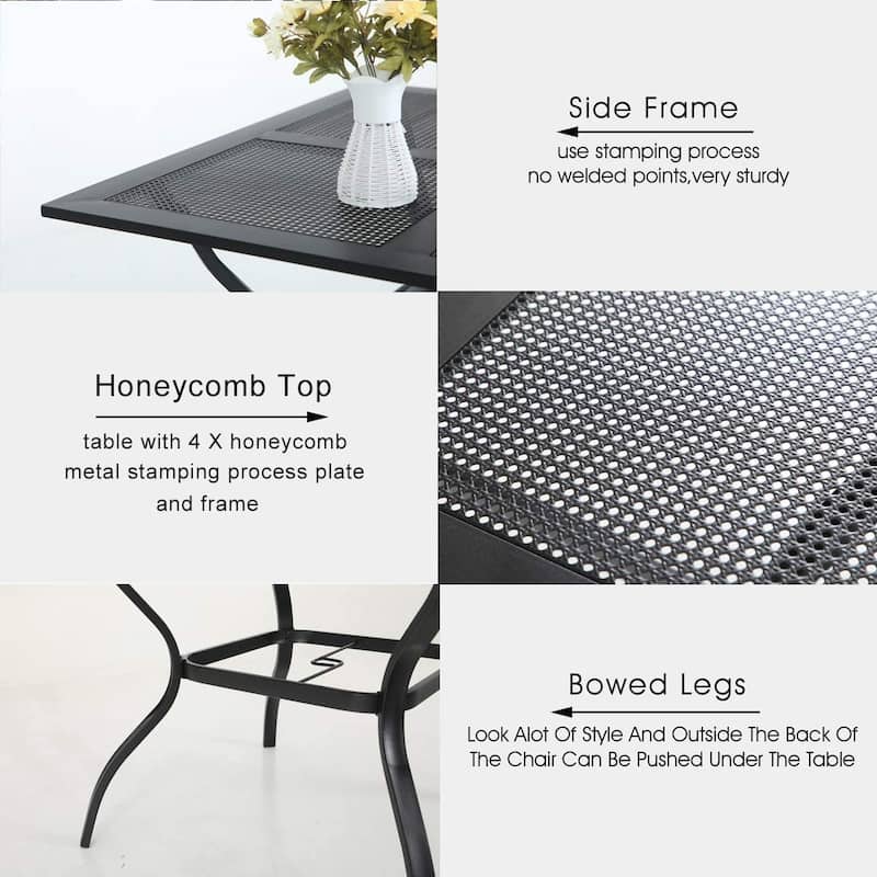 MAISON ARTS 5 Pieces Patio Dining Set, 4 Sling Dining Swivel Chairs and 37" Square Metal Mesh Table with 1.57" Umbrella Hole