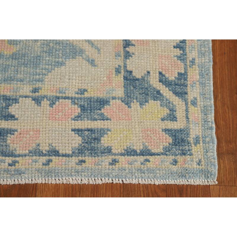 Hand Knotted Oriental 100% Wool Carpet Transitional Geometric Navy Blue & Blues Oushak Runner Rug - 11' 4'' X 3' 5''