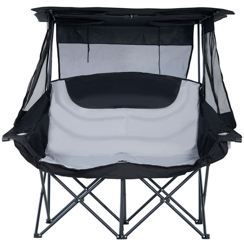 Double Beach Chair with Canopy Shade, Cup Holder and Side Pocket