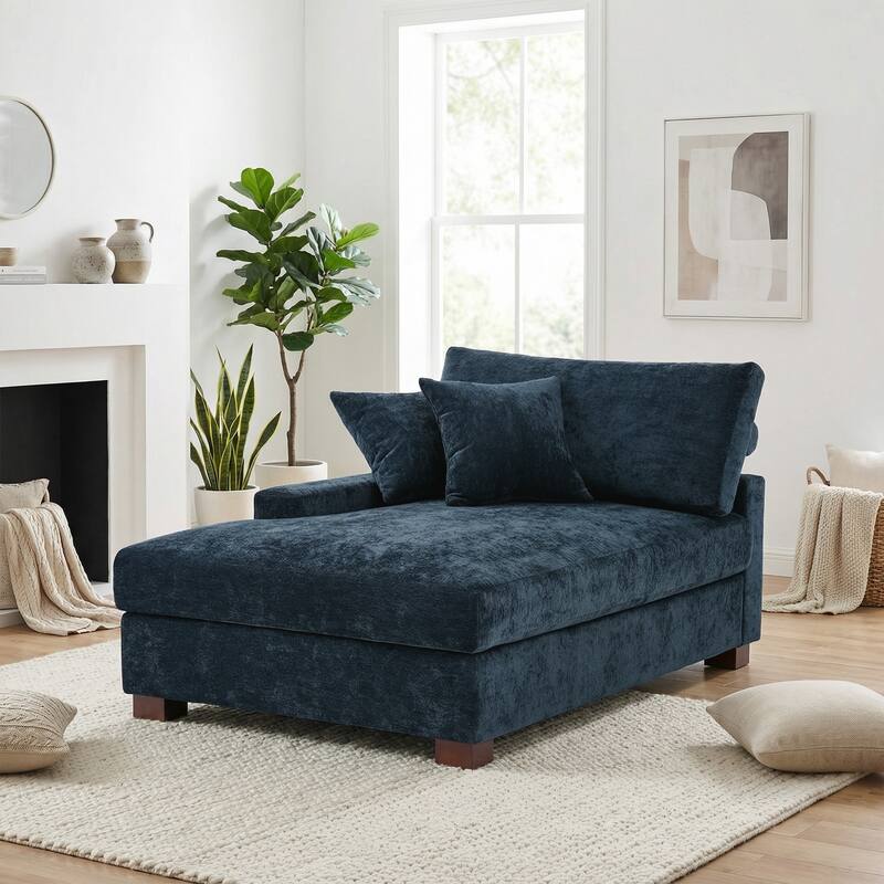 Oversized Chenille Modular Chaise Lounge With Deep Seat