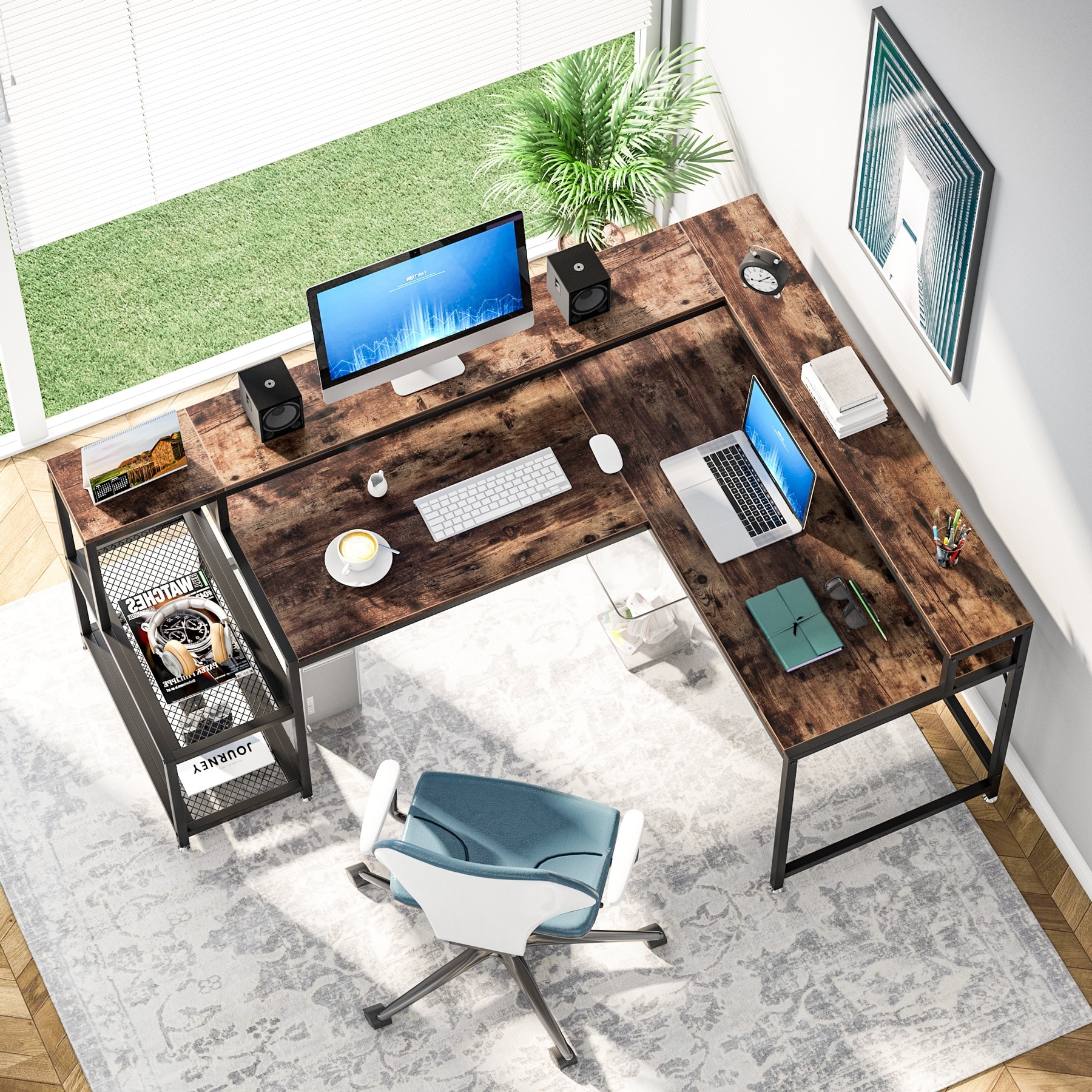 L Shaped Desk with Monitor Shelf, Reversible Corner Computer Desk for  Office Home 69 - Bed Bath & Beyond - 36544037