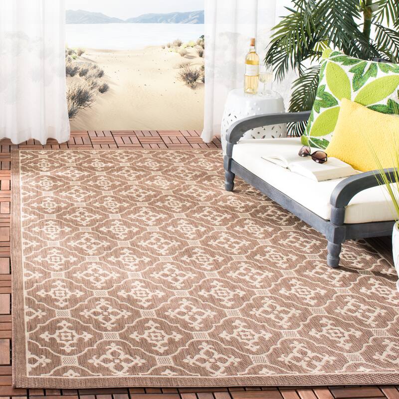 SAFAVIEH Courtyard Birgul Indoor/ Outdoor Waterproof Patio Backyard Rug - 8' x 11' - Chocolate/Cream