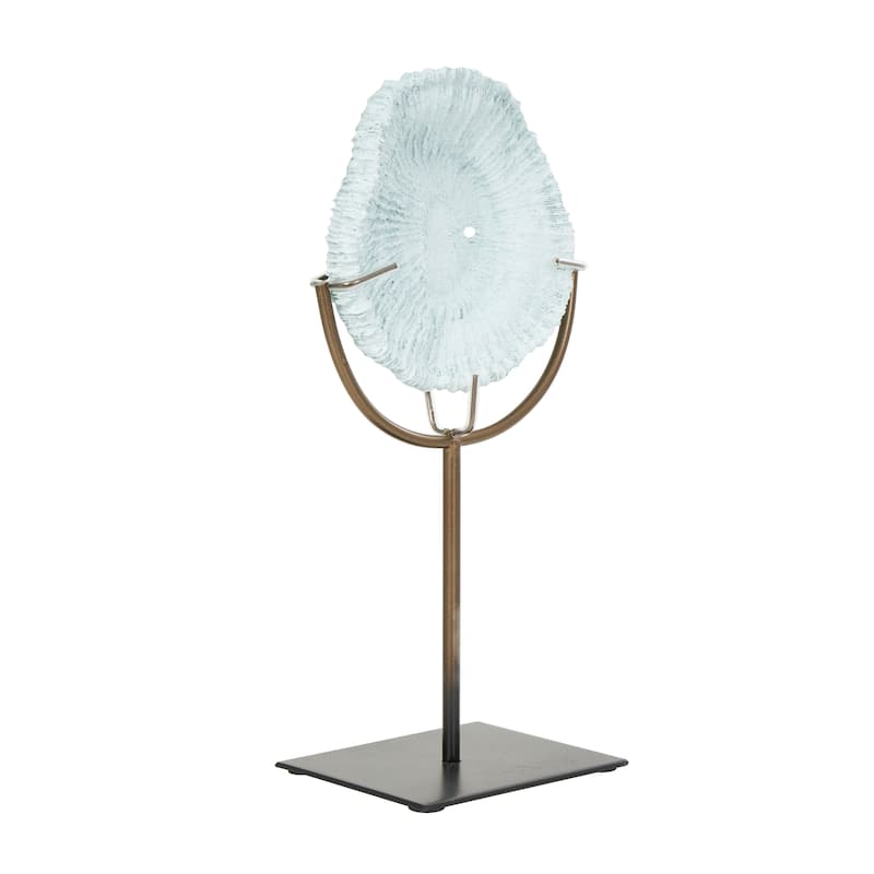 Light Blue Polystone Textured Coral Sculpture with Bronze Stand