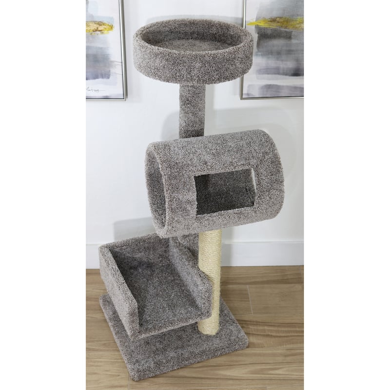 Compact Multi-Level Cat Climber with Soft Carpet Perches and Sturdy Sisal Rope Scratching Post for Playful Indoor Cats