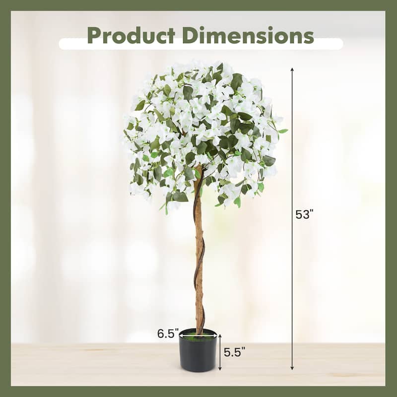 Gymax 53'' Artificial Azalea Tree Faux Floral Plant w/ Red Azalea