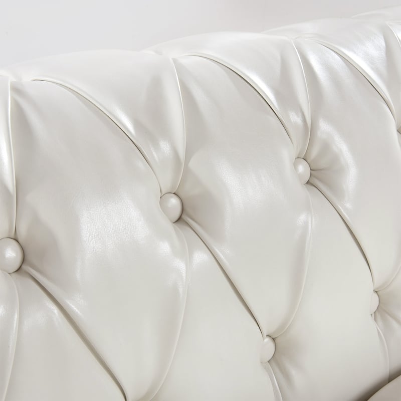 84.65" PU Rolled Arm Chesterfield 3 Seater Sofa