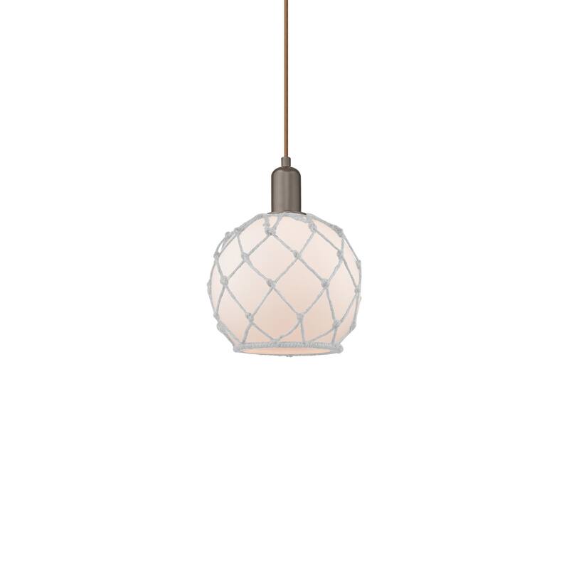 Innovations Lighting 716-1P-11-8 Farmhouse Rope Pendant Farmhouse Rope - Oil Rubbed Bronze / White Glass with White Rope