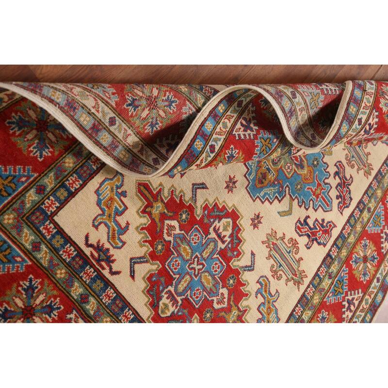 Beige Traditional Kazak Area Rug Hand-Knotted Wool Carpet - 4'10" x 7'3"