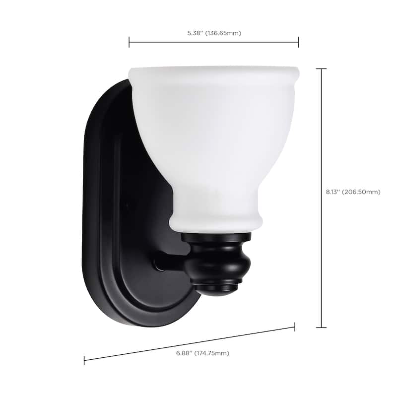Russel 1 Light Vanity Matte Black with Satin White Glass - Matte Black
