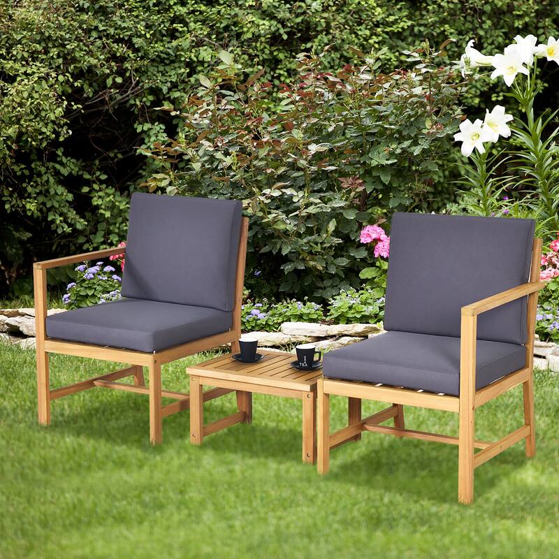 3 in 1 Acacia Wood Loveseat with Separable Coffee Table and Cushions