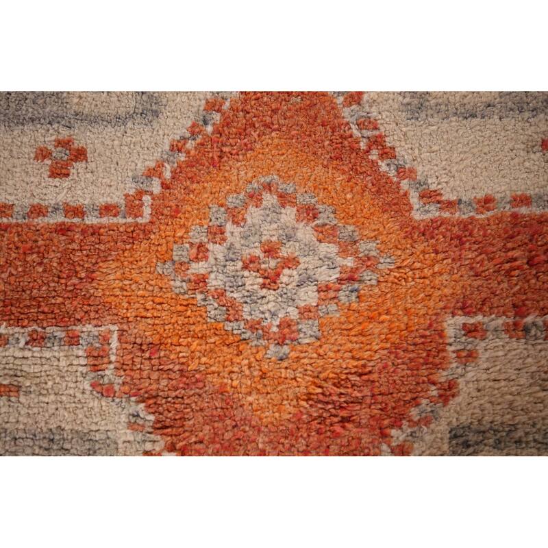 Handmade Orange Geometric Oushak Turkish Vintage Runner Rug - 3'3"x 9'4"