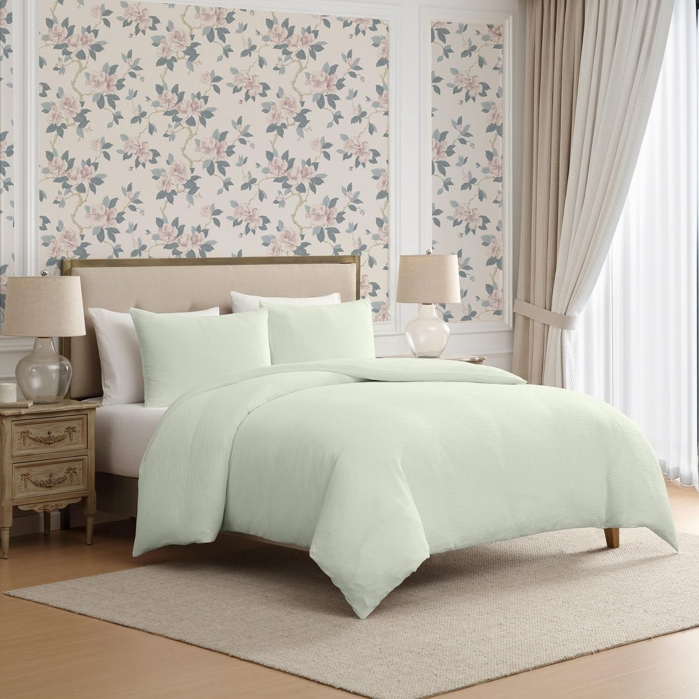 Laura Ashley Crinkle Textured Lightweight Reversible Duvet Cover Set Breathable (3 Piece)