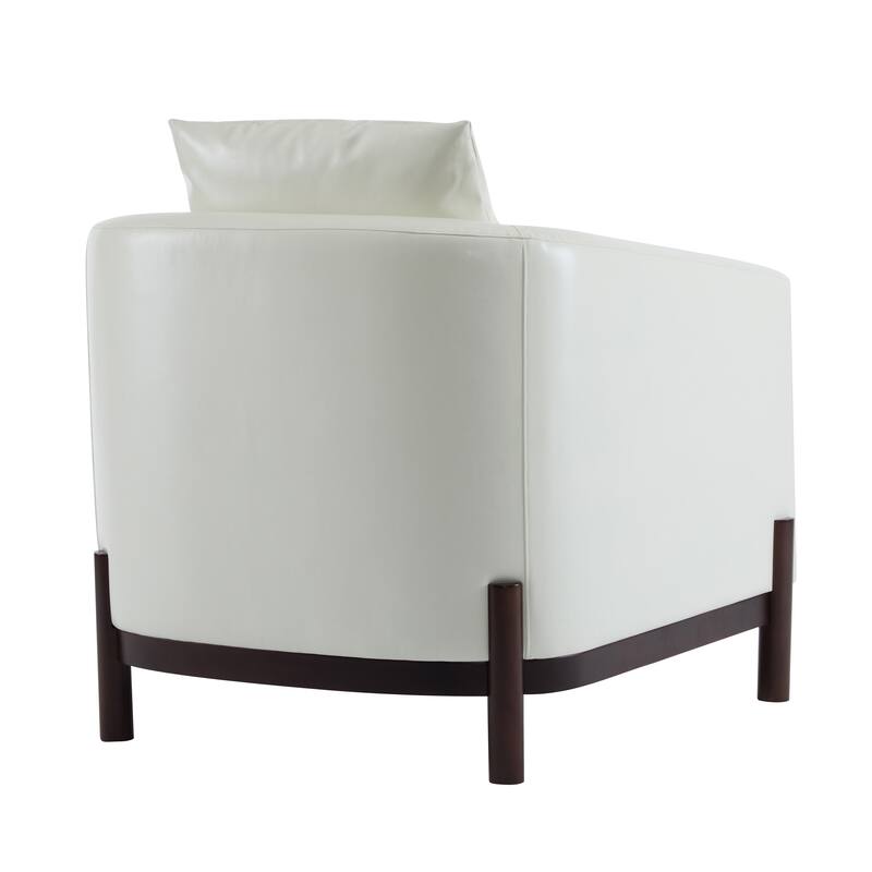 Roomfitters Anurudh Barrel Club Chair with Walnut Base and Modern Faux Leather Upholstery, White+Walnut