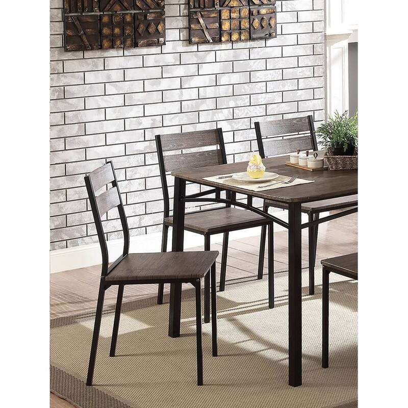 Simple Black Metal Frame Dining 7pc Set Wooden Table Top Dining Table 6x Side Chairs Dining Room