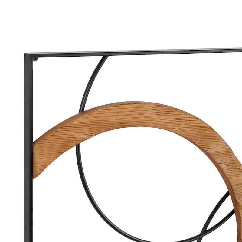 Black Metal Overlapping Circles Abstract Home Wall Decor with Brown and White Wooden Accents (Set of 3)