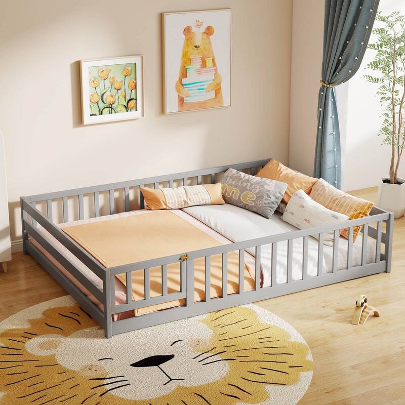Costway Full Size Floor Bed with Full Length Safety Guardrails & Door