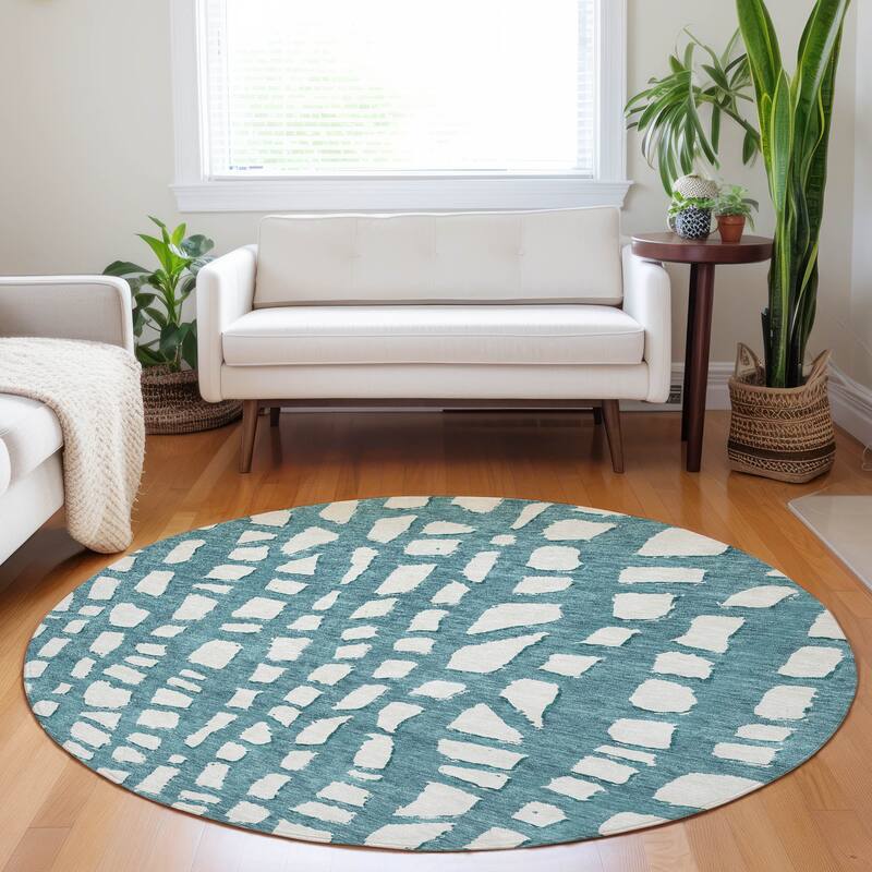 Premium Washable Super Soft Contemporary Cobble Mayfield Rug - Teal - 8' x 8'