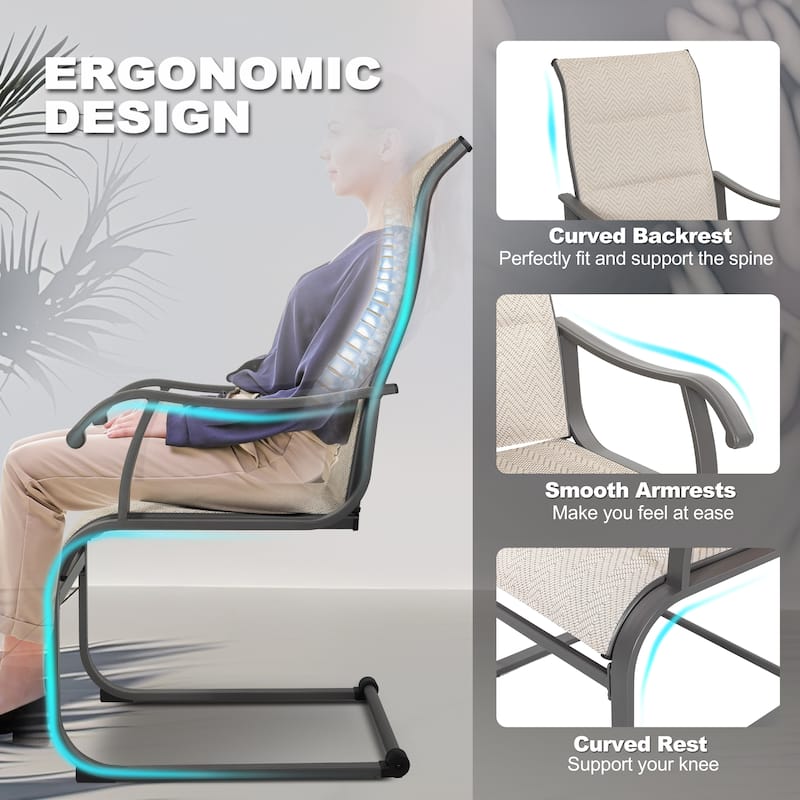 Outdoor Patio Dining Chairs, Breathable Textilene, Iron Frame, Beige