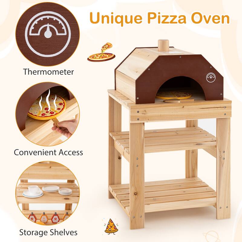 3-Piece Outdoor Kitchen Set Mud Kitchen with Separate BBQ Grill and Pizza Oven-Natural - Multi