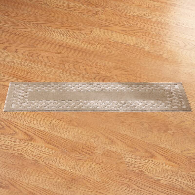 Herringbone Trim Skid-Resistant Backing Accent Rugs - Sand - Runner - Runner