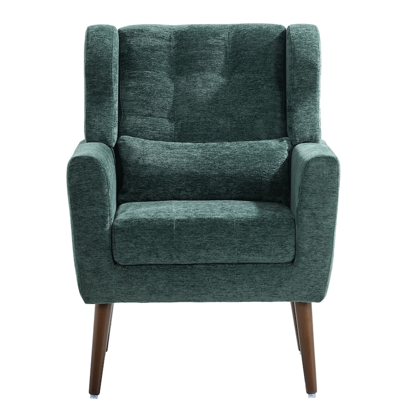 Chenille Modern Accent Chair with Wooden Legs and Mid-Century Lounge Chair (275lb Capacity)