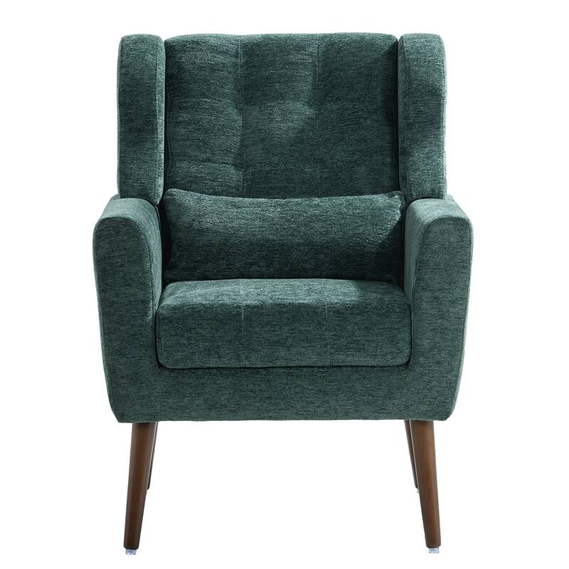 Modern Chenille Accent Chair Upholstered Foam Filled Reading Chair ,Blackish Green