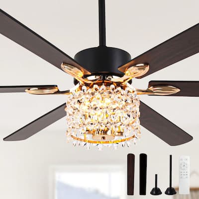 Cusp Barn 65 Inch Modern Crystal Daisy Chandelier Ceiling Fan with Lights and Remote, Slient DC Motor Fandelier Ceiling Fan