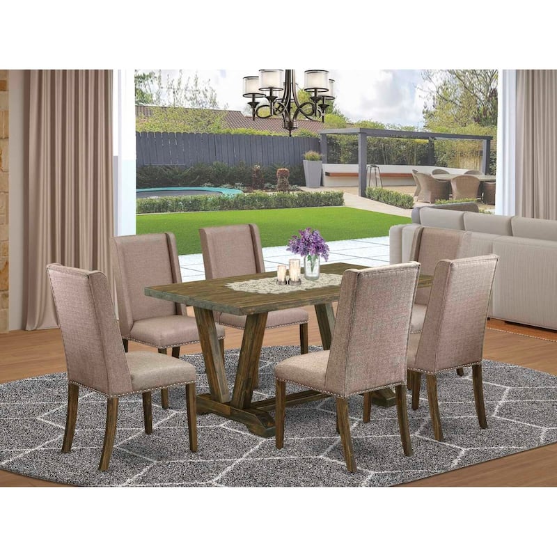HomeStock 7-Pc Natural Oak Finish Solid Wood Top Dining Table with 6 Parson-Chairs