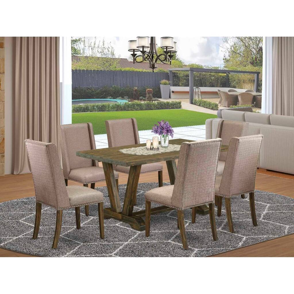 HomeStock 7-Pc Natural Oak Finish Solid Wood Top Dining Table with 6 Parson-Chairs